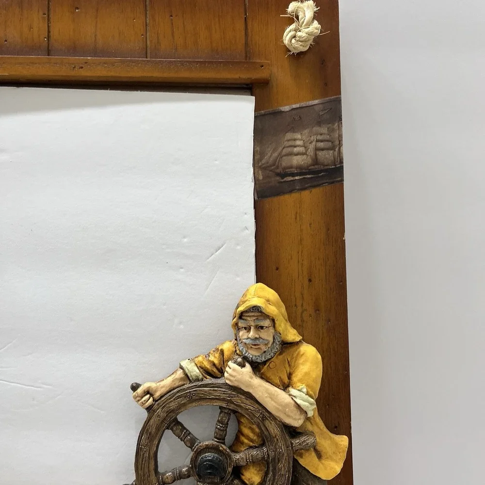 Vintage Wooden Sailor Theme Mirror 3D With Hooks 19.5x13.25
